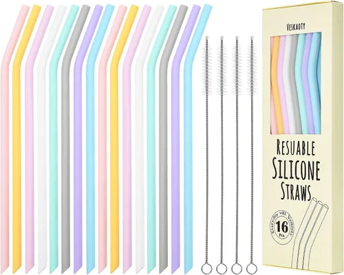 Vista 6 de Pajitas de silicona reutilizables, 8 popotes flexibles largos con 2 cepillos de limpieza para vasos Yeti/Rtic/Ozark de 20 y 30 onzas, sin BPA, sin