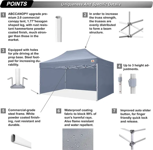 Vista 3 de ABCCANOPY - Tienda de campaña con dosel de primera calidad, sombra instantánea comercial, 10 x 15, serie premium, gris