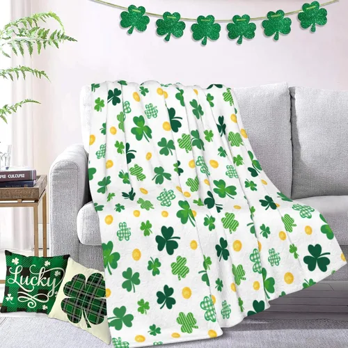 Vista 4 de Manta del día de San Patricio con trébol de shamrock, manta de franela para arrojar de 40"x50" de trébol de la suerte, regalo para adultos y niños