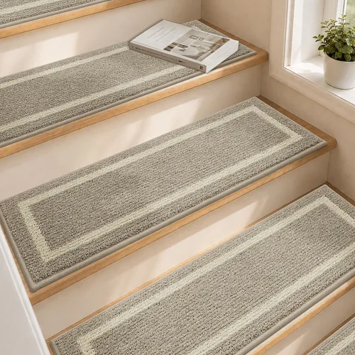 Vista 15 de COSY HOMEER Alfombra para Rellano de Escalera 30x30 Pulgadas, Alfombra Cuadrada Antideslizante para Escalones de Madera Interior, Poliéster Lavable