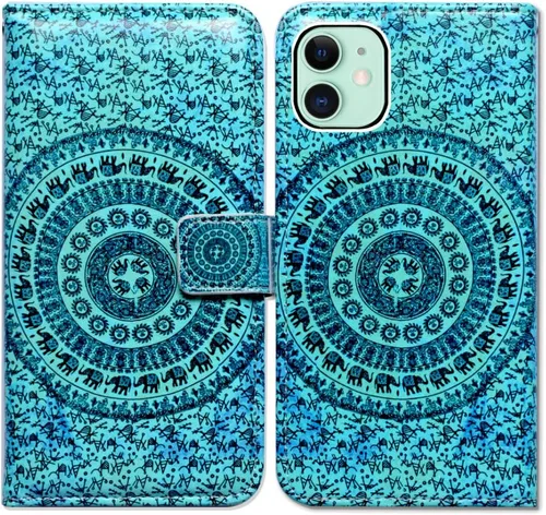 Vista 30 de Bcov Funda para iPhone 11, funda de piel con tapa y función atril para iPhone 11, diseño de flores y mariposas azules