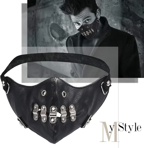 Vista 6 de JewelryWe - Máscara punk con cremallera y remache de piel