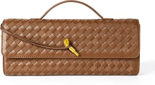 Vista 14 de Joryin Bolso tejido para mujer, bolso de mano de noche tejido de cuero y gamuza, bolso cruzado de gamuza, bolso formal de noche