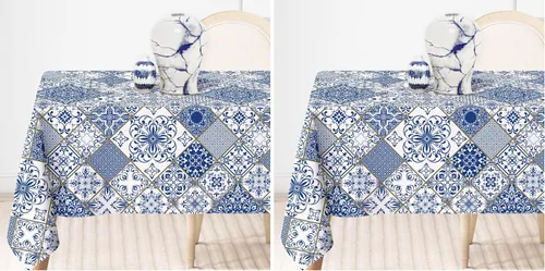 Vista 8 de AnyDesign Mantel de mosaico azul y blanco de 60 x 104 pulgadas, rectangular, moderno, para el hogar, cocina, comedor, suministros de decoración