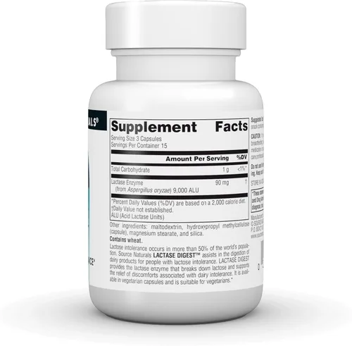 Vista 3 de Source Naturals Lactase Digest, para Intolerancia a la Lactosa* - 45 Cápsulas Vegetarianas For Lactose Intolerance*