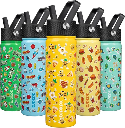 Vista 31 de BJPKPK Botella de agua con tapa con pajilla, botella de agua aislada de 15 onzas, botellas de agua de metal de acero inoxidable, termo reutilizable