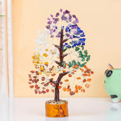 Vista 6 de Árbol de la vida de 7 chakras, árbol de la vida de cristal, árbol de piedras preciosas hecho a mano, árbol de Feng Shui, decoración de cristal