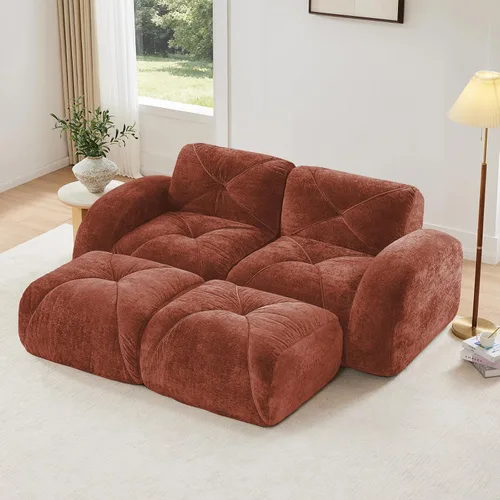 Vista 22 de Sofás modulares modulares de 110.6 pulgadas para sala de estar, sofá moderno de terciopelo sin hueso, no requiere montaje, cómodo sofá sin hueso