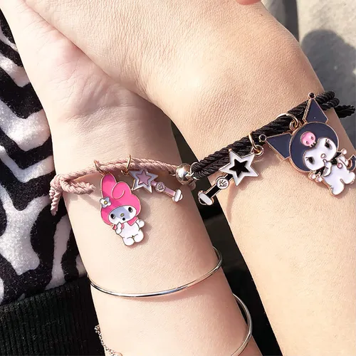 Vista 6 de Kuromi And My Melody - Pulsera magnética para parejas, relación de atracción mutua a juego, pulsera de cuerda para él y ella, regalo para mejor amiga