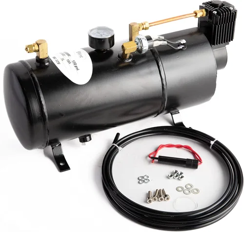 Vista 3 de Compresor de aire de 150 PSI + kit de tanque de aire de un galón. Tipo universal, para bocinas de aire de tren que requieren un sistema de aire a