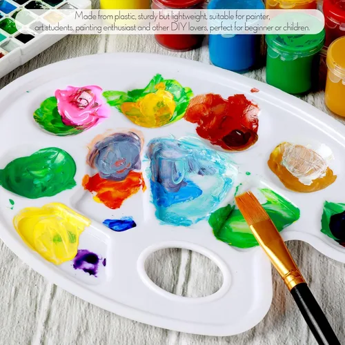 Vista 5 de FANDAMEI 20 paletas de bandejas de pintura ovaladas, paleta de bandeja de pintura de plástico, paletas de pintura con agujero para el pulgar