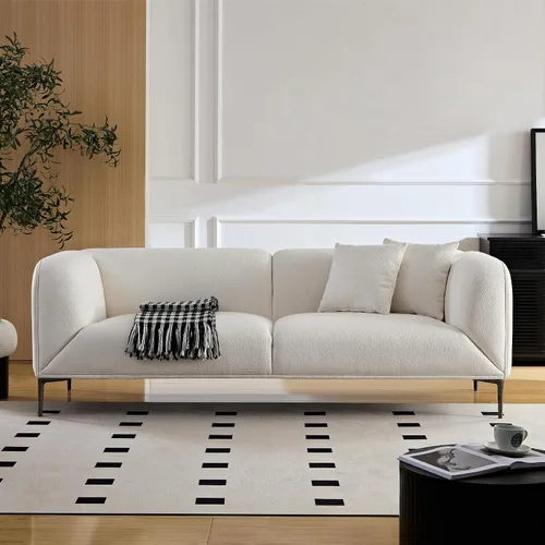 Vista 11 de KEVINSPACE Sofá moderno de 4 plazas con respaldo curvo de 88.58 pulgadas, estilo minimalista, cómodo sofá de 4 plazas con almohadas – Sofá de Beige