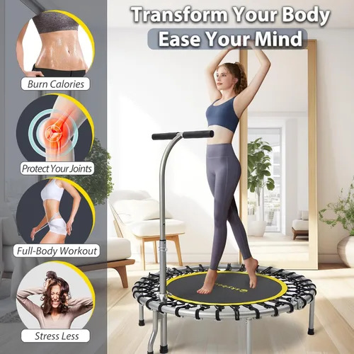 Vista 6 de SkyBound Mini Rebounder Trampoline for Adults Foldable Fitness Rebounder with Adjustable T-Bar Handle - 40" Exercise Trampoline for Kids & Adults