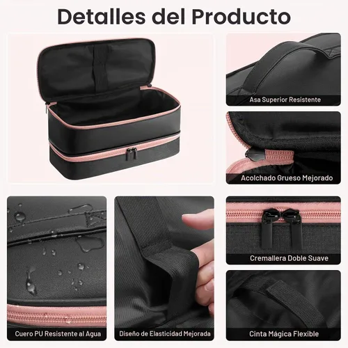 Vista 3 de Funda de viaje para secador de pelo Shark FlexStyle, bolsa de secador de pelo de doble capa, organizador de herramientas de belleza, bolsa