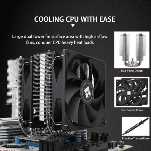 Vista 4 de Thermalright PS120SE Enfriador de aire para CPU, enfriador de CPU con 7 tubos de calor, ventilador dual TL-C12B V2 PWM, tecnología AGHP 4.0
