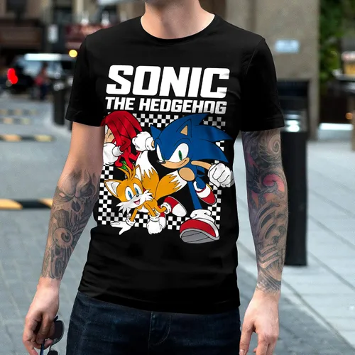Vista 2 de Sonic The Hedgehog Knuckles Miles Group Camisetas con marco de cuadros para adultos