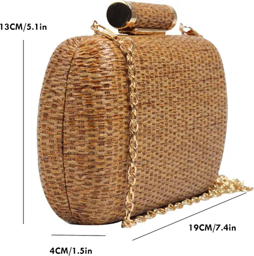 Vista 2 de Straw Clutch Purse for Women Wedding Hand-Woved Evening Straw Handbag Party Wedding Summer Beach Bag