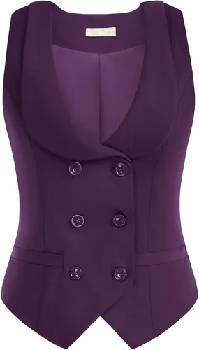Vista 11 de Belle Poque Chaleco de doble botonadura para mujer, chaleco vintage con cuello de solapa y 2 bolsillos Verde militar