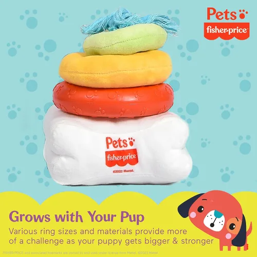 Vista 5 de Fisher Price Attack-A-Stack - Juguete para perros Diseño de cuerda apilable, para perseguir y lanzar, producto oficial para mascotas Fisher Price