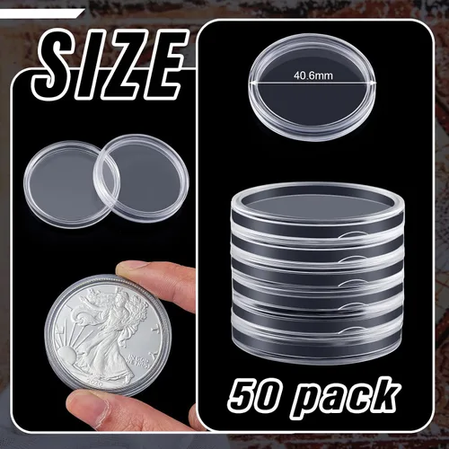 Vista 2 de 50 unidades de moneda de dólar de plata de 1.598 in, soportes de cápsula de barra de plata para barra de colección, redondo