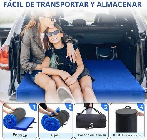 Vista 5 de Kingfun Colchón de espuma viscoelástica CertiPUR-US de 3 pulgadas, impermeable, enrollable, tapete grueso para dormir para tienda de campaña con Azul