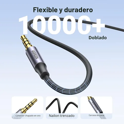 Vista 4 de UGREEN Cable de audio de 0.1 in, TRRS de 4 polos, trenzado de nailon