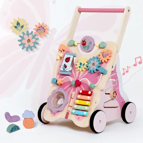 Vista 9 de Giant bean - Andador de bebé de madera con centro de actividades – Herramienta con tema de tráfico de automóviles, clasificador de formas de banco