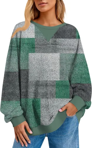 Vista 7 de Sudadera de manga larga para mujer, sudaderas de gran tamaño, estilo casual, cuello redondo, tallas S-2XL