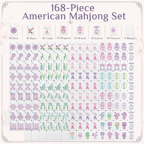 Vista 6 de Soulchen Juego de Mahjong Americano Lavender Garden de 1.2 pulgadas, 168 Morado