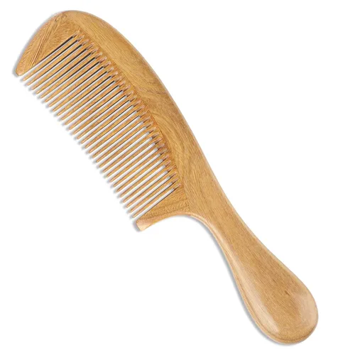 Vista 9 de Onedor Peines de pelo de sándalo verde 100% natural, hechos a mano, con aroma a sándalo antiestático, peine de madera natural desenredante