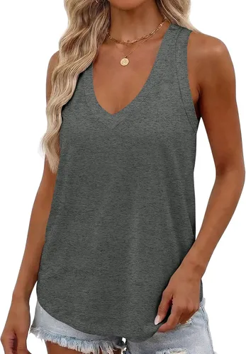 Vista 11 de Smile Fish Camiseta sin mangas de verano con cuello en V profundo para mujer, ajuste holgado, sin mangas
