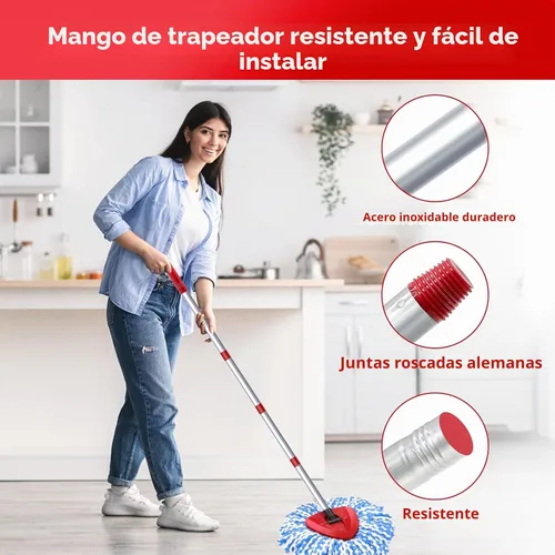 Vista 6 de O-Cedar - Cabezal de trapeador giratorio, base, mango de repuesto para sistema RinseClean 2 tanques, 4 repuestos de fregona de microfibra, 1 base