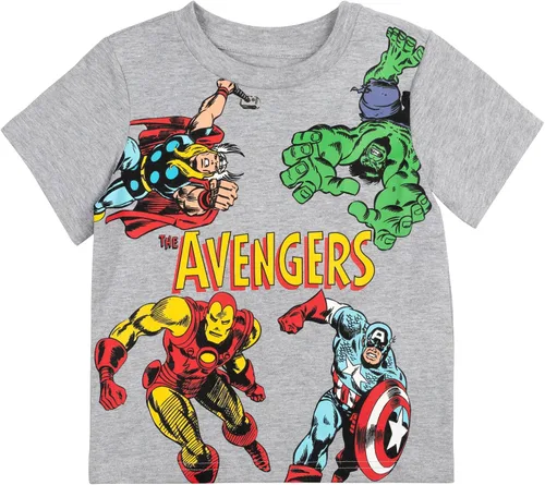 Vista 2 de Marvel Avengers Capitán América Thor Hulk - Paquete de 2 camisetas gráficas para niños pequeños a grandes