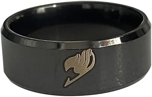 Vista 2 de Anillo para hombres y mujeres, anillos de cola de anime de hadas, 0.315 in de ancho, tamaño 6-12, cola grabada, anillo negro, regalo de fiesta
