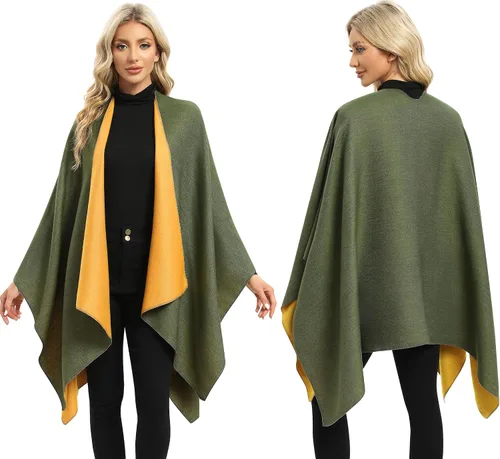 Vista 32 de Femdouce Manta cálida para mujer, ligera, con frente abierto, capa tipo poncho para primavera, otoño e invierno