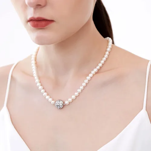 Vista 4 de Freshwater Cultured Pearl Necklaces for Women AAA 16"-18" Wedding Jewelry for Bride Mother Birthday Day Gift for Wife Mom Teen