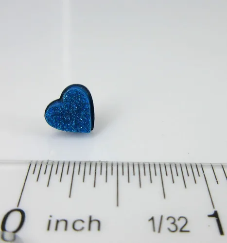Vista 4 de Pendientes de botón de corazón acrílico con purpurina de acero inoxidable de 0.315 in