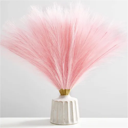 Vista 15 de Serwalin Decoración de zacate de las pampas rosa intenso, rosa rubor y rosa, 17.7 pulgadas 6 piezas de zacate de las pampas sintético, zacate A Abby