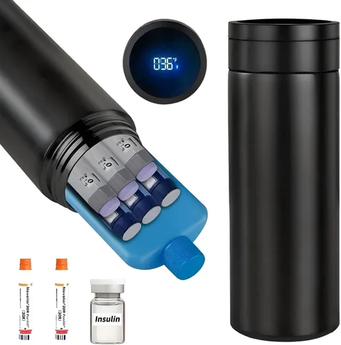 Vista 2 de Bogush Grandes bolígrafos de insulina de 60H para 6-8 bolígrafos, estuche de viaje, pantalla de temperatura, enfriador de medicamentos para viajes