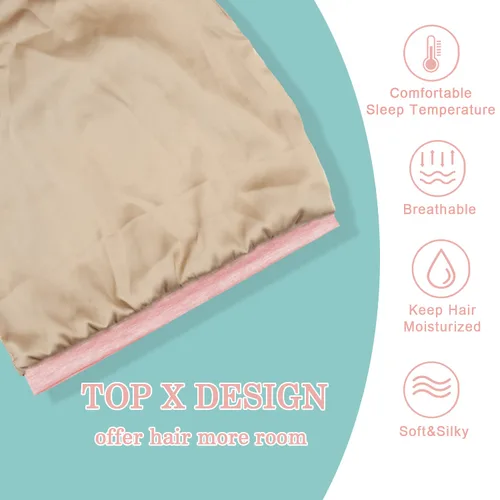 Vista 3 de Gorro de Satén de Seda Envolvente para el Cabello para Dormir, 2 Piezas Gorros de Seda Ajustables para Mujeres y Hombres, Gorras de Noche Rosa