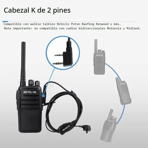 Vista 8 de Caja de 10, auriculares Retevis Walkie Talkies con micrófono de 2 pines de tubo acústico, para RT22 RT21 RT68 H777, compatible con Pxton Baofeng