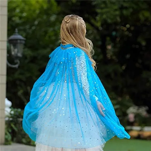 Vista 6 de Capa de capa para niñas princesa brillante para Halloween Navidad cumpleaños azul