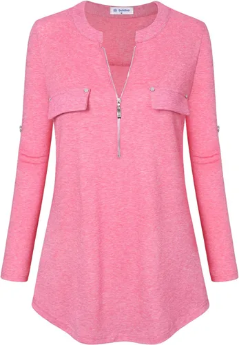 Vista 2 de Bulotus - Blusa larga e informal, con cierre frontal, cuello en V y manga 34, para mujer