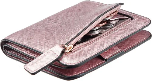 Vista 30 de Toughergun Cartera pequeña de cuero delgada para mujer con protección RFID, mini monedero bifold compacto con ventana de identificación transparente