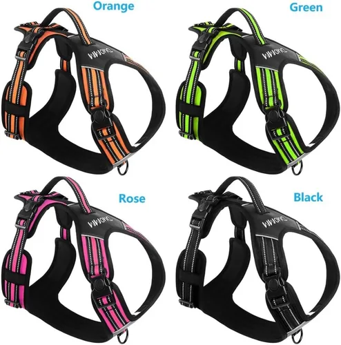 Vista 8 de Arnés para perro sin tirones con asa, chaleco táctico reflectante ajustable para perros medianos y grandes, chaleco acolchado de ajuste cómodo