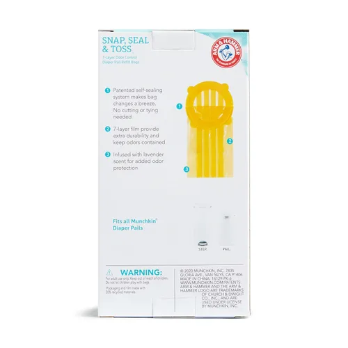 Vista 2 de Bolsas de recarga para cubeta de pañales Munchkin® Arm & Hammer Snap, Seal & Toss™, capacidad para hasta 180 pañales para recién nacidos, paquete