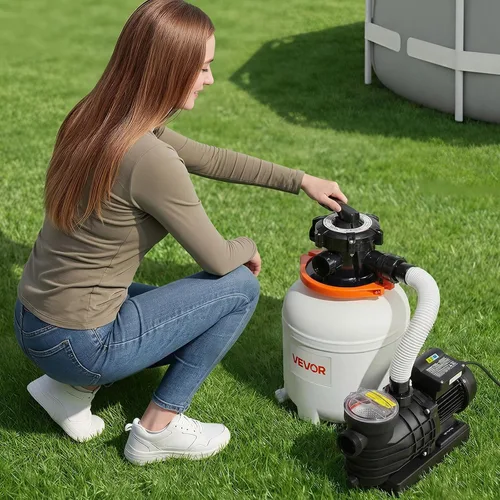 Vista 8 de VEVOR Bomba de filtro de arena de 12 pulgadas para piscinas sobre el suelo de hasta 15000 galones, sistema de filtración de piscina de 0.33 HP 3000