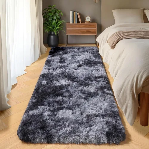 Vista 100 de ONASAR - Alfombra de pasillo negra de 2 x 6 pies, esponjosa, lavable, ultrasuave, afelpada, peluda, tapete para bebés, dormitorio de niños, armario