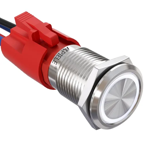 Vista 13 de APIELE - Interruptor de botón de cierre de 16mm, 12V, ojo de ángel LED, impermeable, redondo, autobloqueante, 1NO (aluminio negro, azul)
