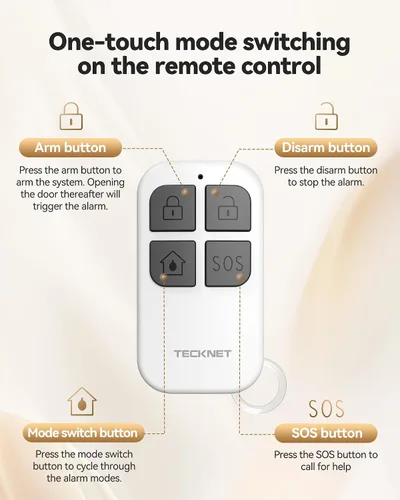 Vista 4 de TECKNET Alarma de puerta inalámbrica con control remoto, sensor de puerta de 130 dB con flash LED, 4 modos de alerta y 5 volúmenes ajustables